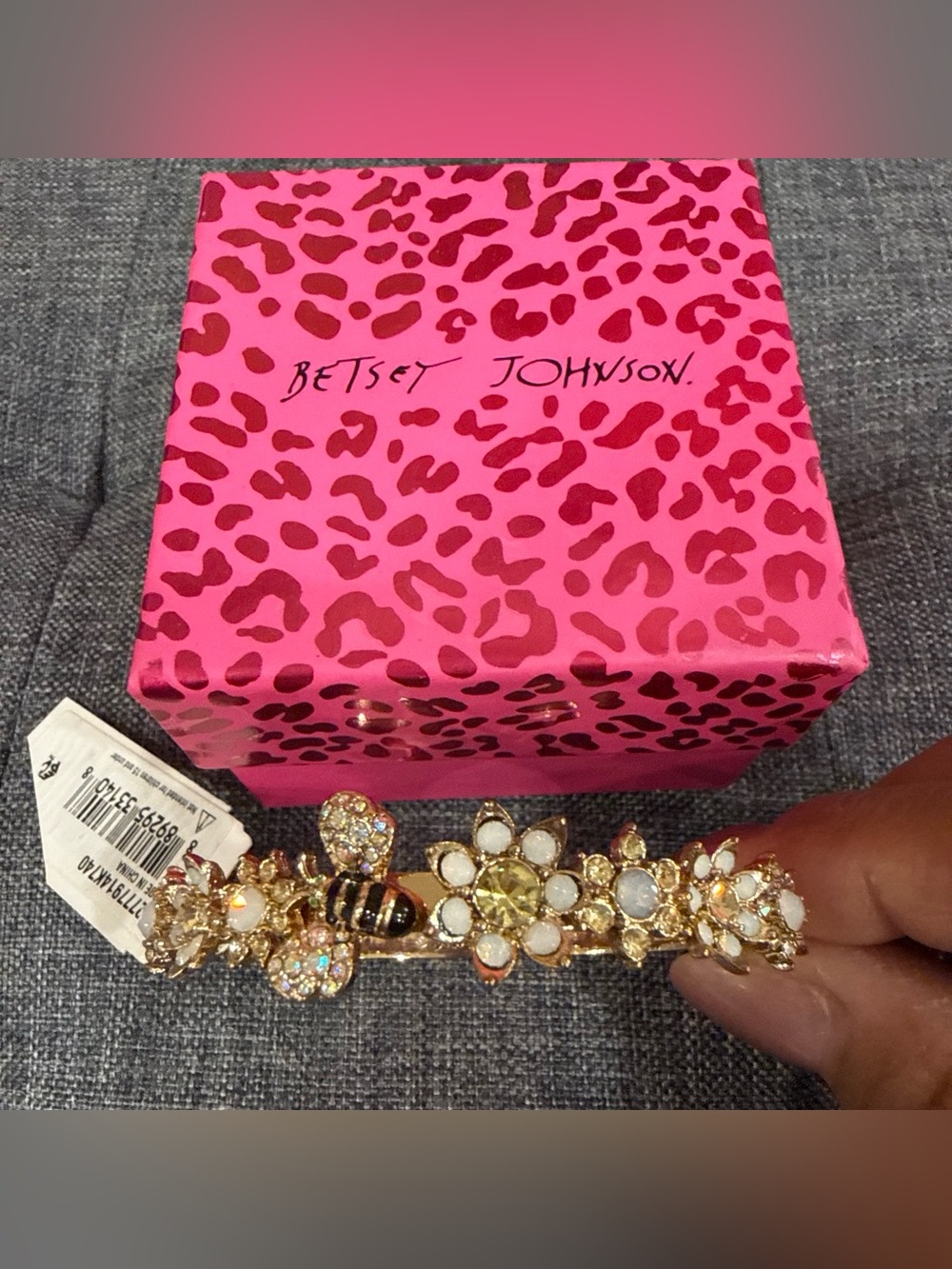 Betsey Johnson Gold Floral Bee Crystal Hair Barrette with White Accents